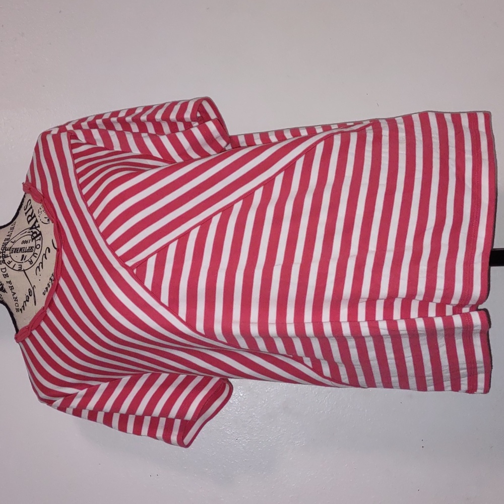 Alfred Dunner Braid Round Neck Stripe Red White Tops Size M